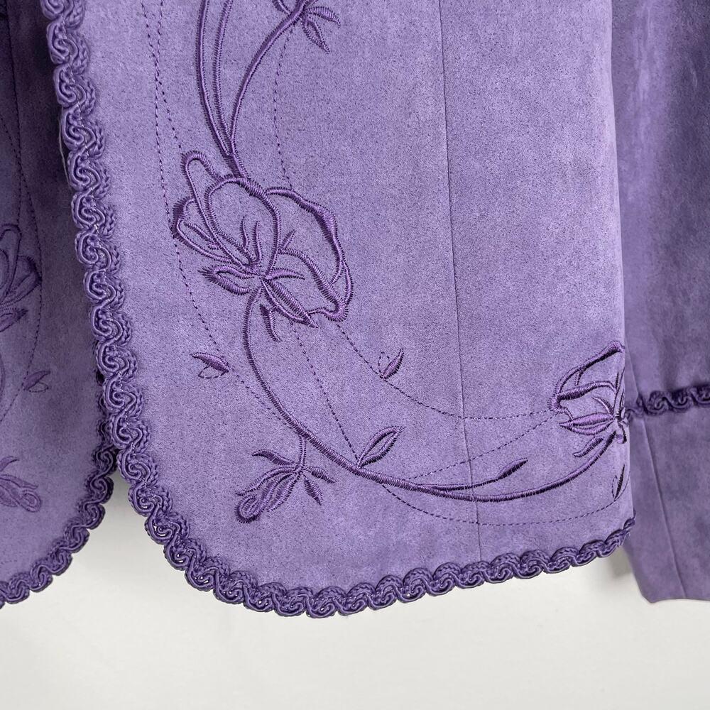 y2k Purple Floral Embroidered Faux Suede Jacket Womens M Feminine Cottagecore - Picture 8 of 16